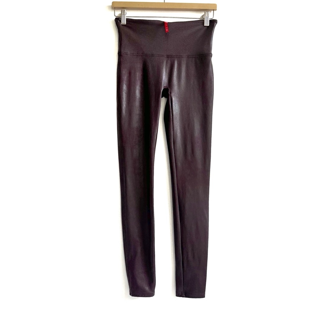 SPANX Faux Leather Leggings High-Waisted Wine Burgundy Size Large - Picture 4 of 16
